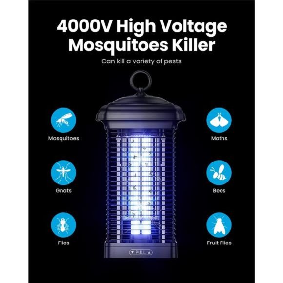 Bug Zapper Outdoor, 4000V 18W Mosquito Zapper Outdoor with 5ft Power Cord - Picture 4 of 6
